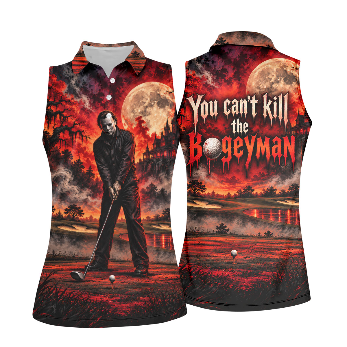 Can't Kill Bogeyman Horror Character Polo Shirt, Halloween Golf Shirt, Women's Golf Polo