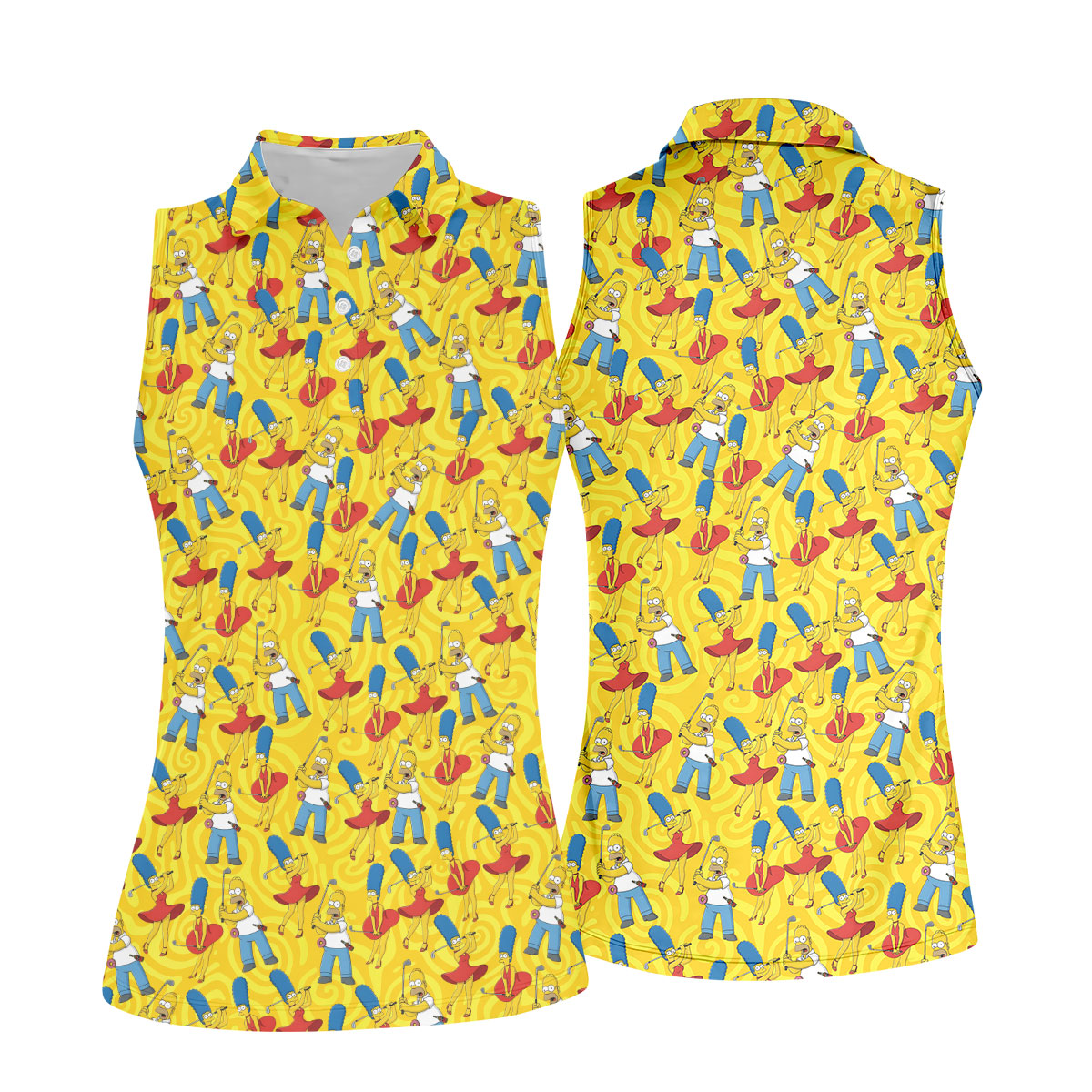 Funny Cartoon Couple Golf Pattern Polo Shirt, Golf Shirts For Women, Women’s Golf Polo