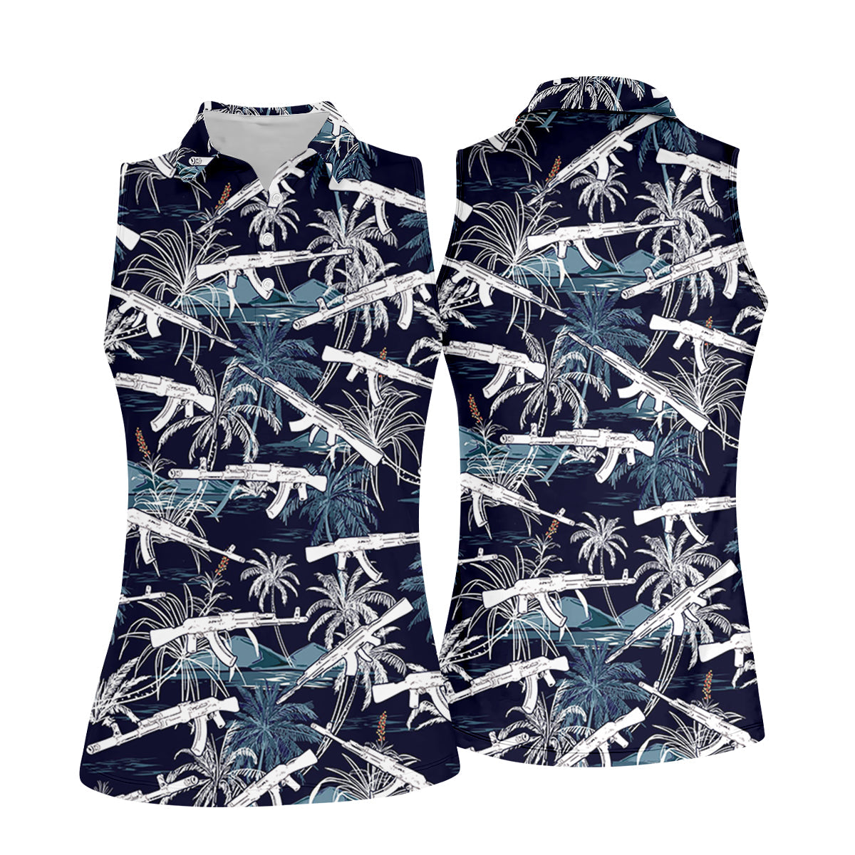 Dark Blue Color Army Theme Hawaiian Golf Polo, Women's Golf Tops, Ladies Golf Shirts