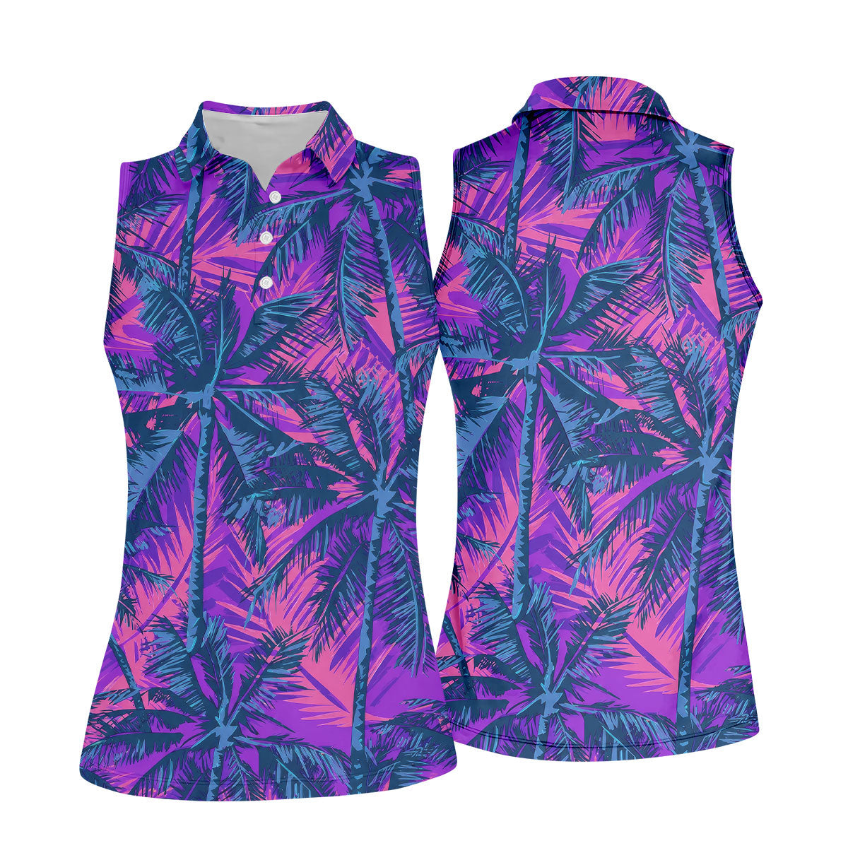 Purple Pink Tropical Palm Trees Golf Shirt, Golf Polo For Women, Printed Golf Shirt