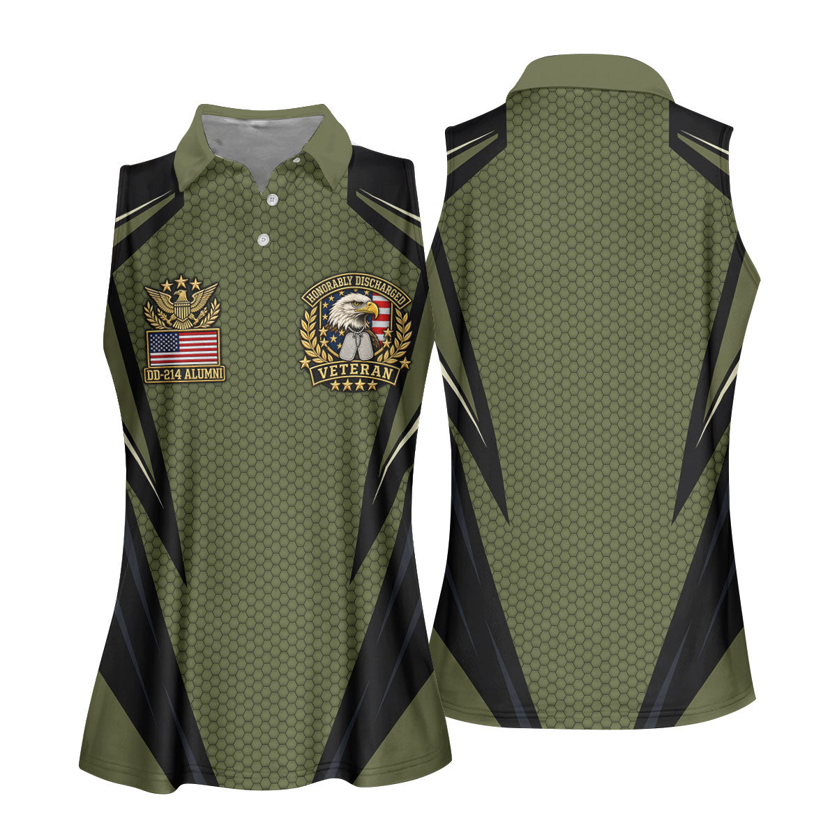 DD-214 Olive Hexagon Golf Polo Shirt, Golf Shirts For Women, Veterans Day Golf Shirt