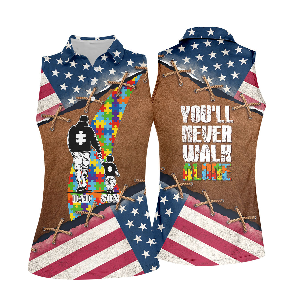 You'll Never Walk Alone Autism Awareness Patriotic Golf Shirt, Golf Shirt For Women, Ladies Golf Shirts