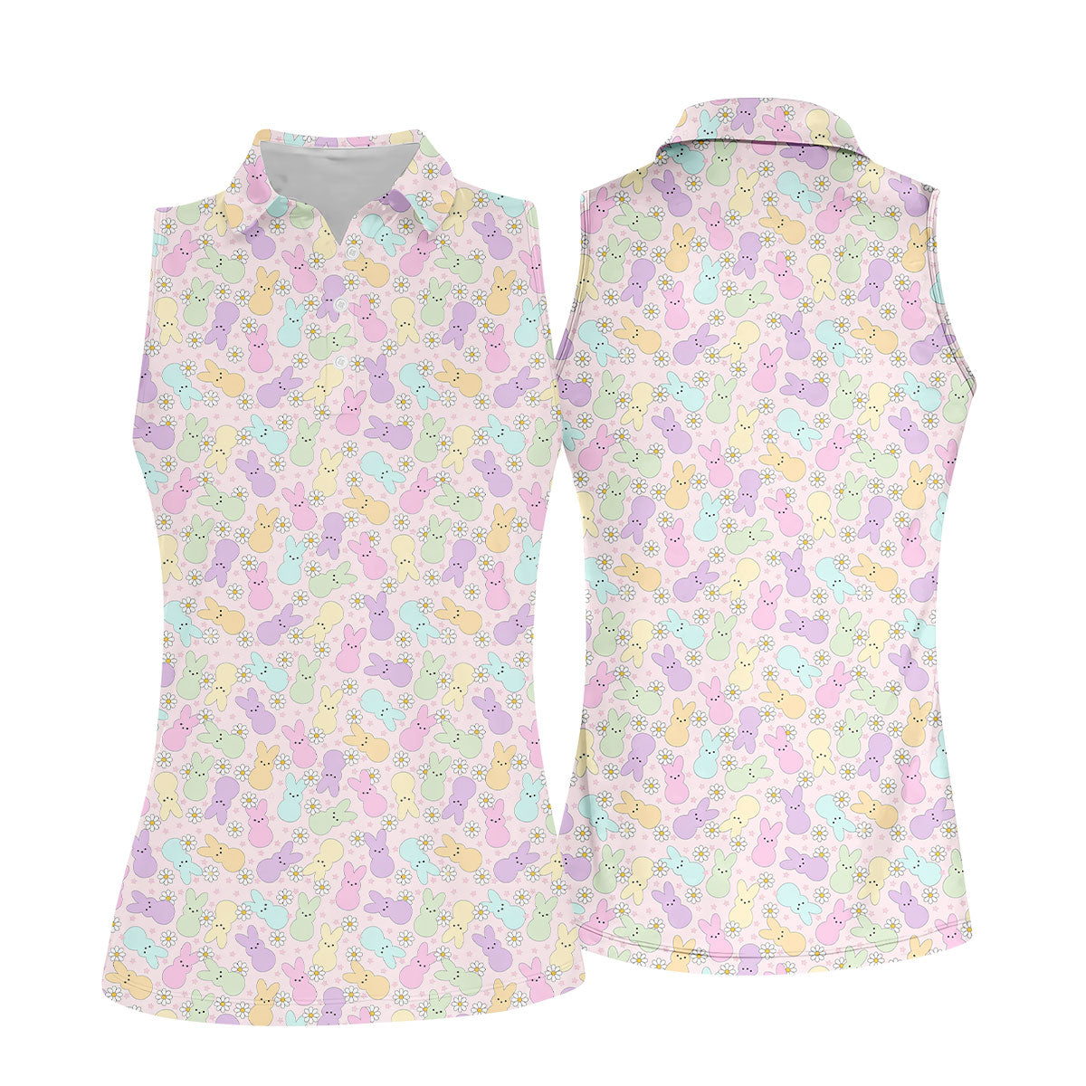 Easter Bunny Seamless Pattern Women Golf Top, Fun Women's Golf Shirts, Cute Golf Outfit, Ladies Golf Shirts