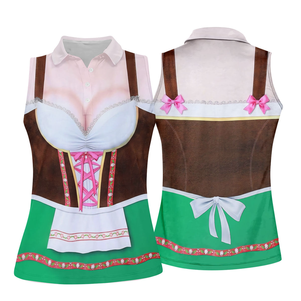 Funny Oktoberfest Dirndl Costume Polo Shirt, Womens Golf Polo, Golf Shirts For Women