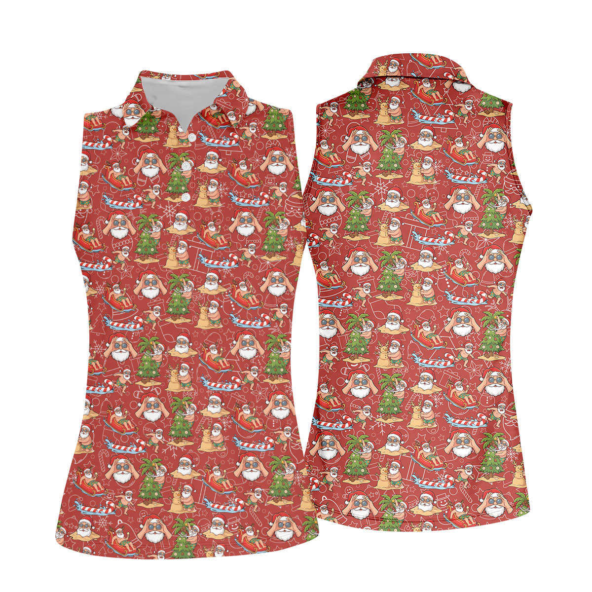 Tropical Santa Summer Christmas Pattern Polo Shirt, Womens Golf Polo, Christmas Shirt