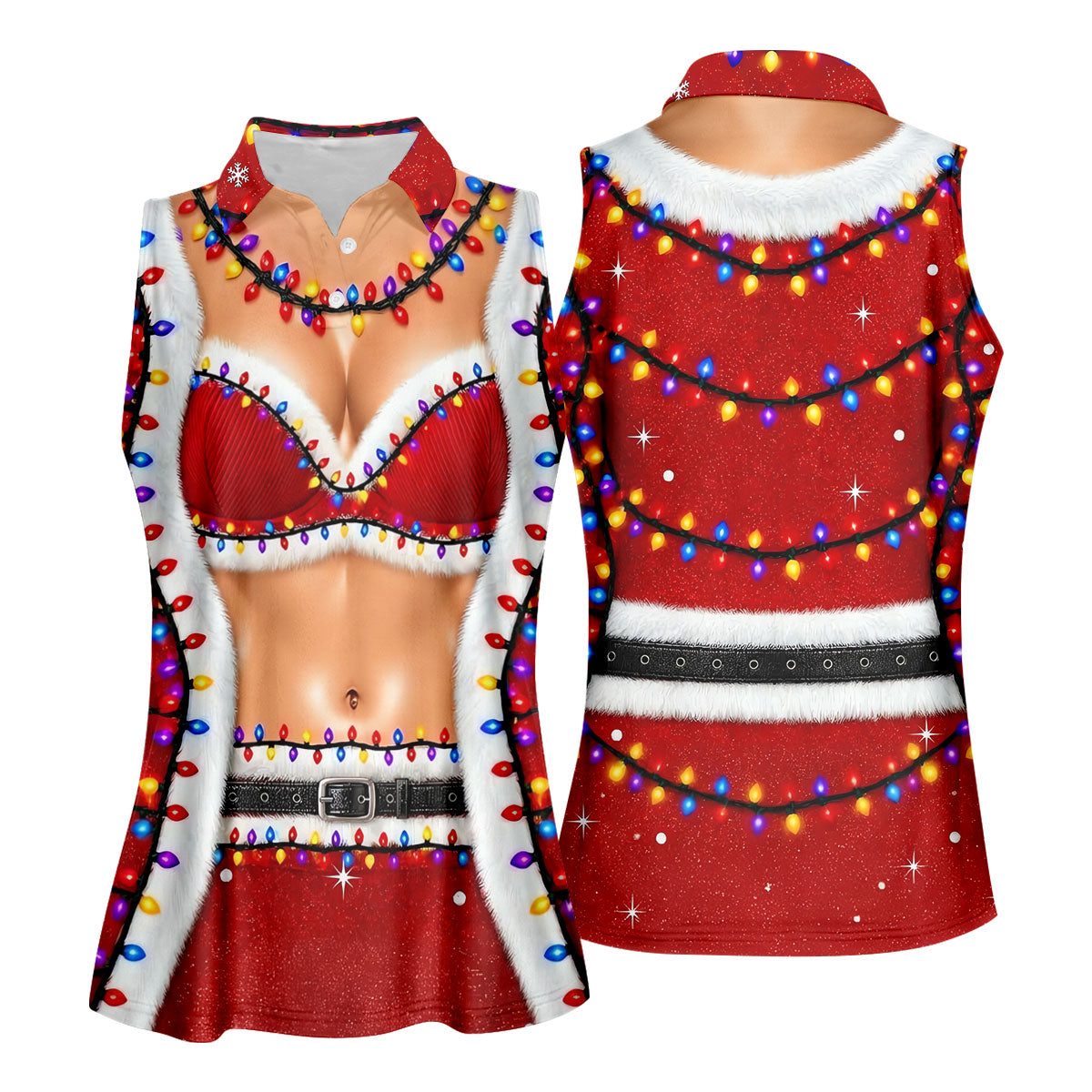Funny Santa Bra Lights Christmas Golf Shirt, Golf Shirts For Women, Women’s Golf Apparel