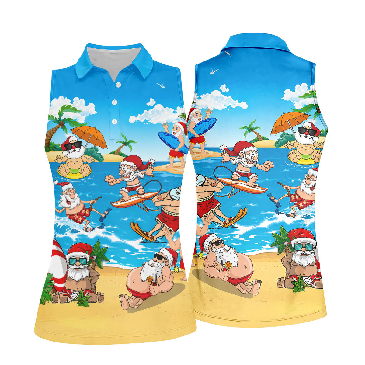 Santa Claus Summer Beach Party Golf Shirt, Golf Polo For Women, Printed Golf Shirt