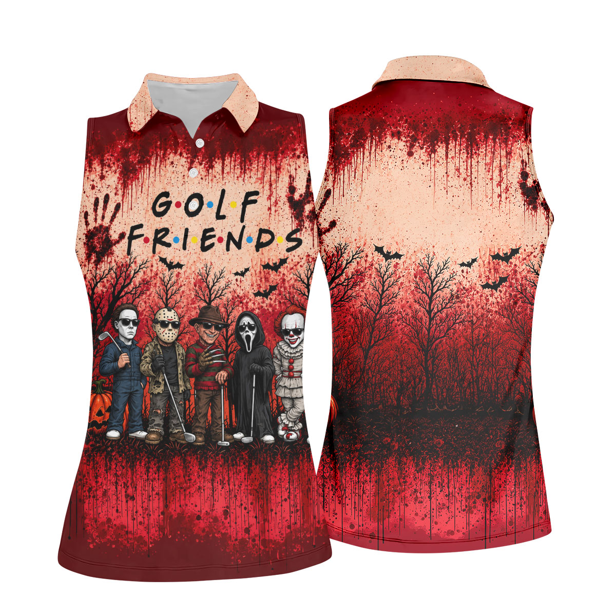 Golf Friends Halloween Horror Character Group Polo Shirt, Women's Golf Polo, Golf Apparel