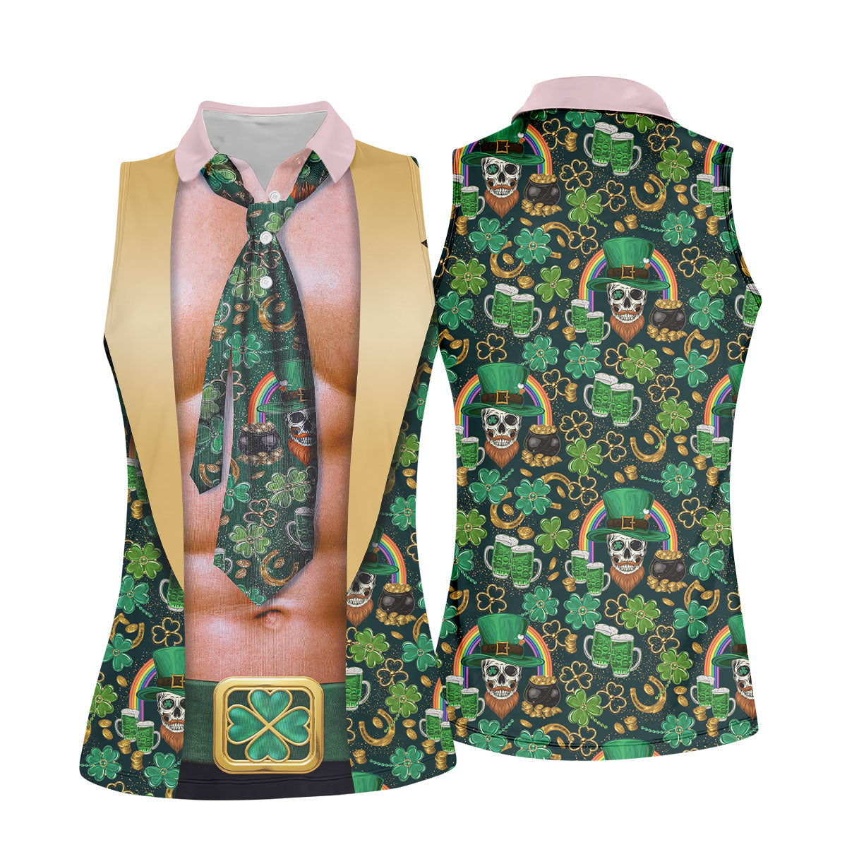 Funny Costume Shamrock St Patrick's Day Golf Shirt, Women's Golf Tops, Ladies Golf Shirts