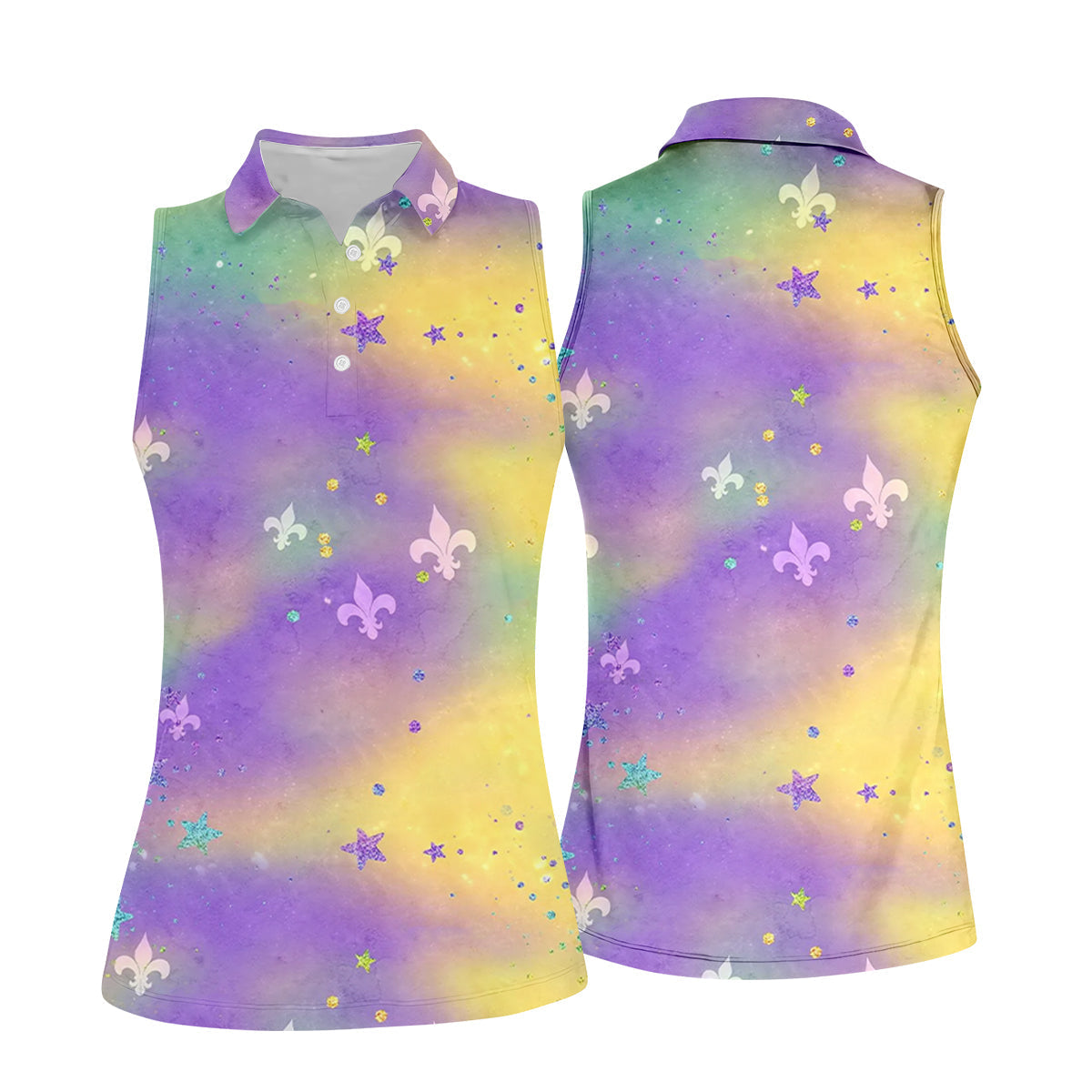 Fleur-De-Lis Symbol Green Gold Purple Blended Color Mardi Gras Golf Shirt, Women's Golf Shirts, Ladies Golf Polos
