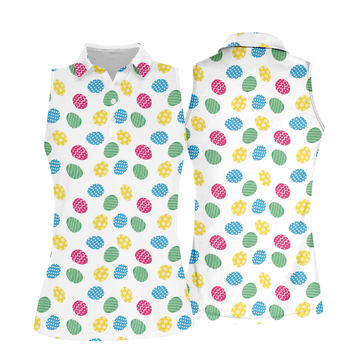 Colorful Easter Eggs White Golf Shirt, Cute Golf Outfit, Ladies Golf Shirts, Women's Polo Shirt