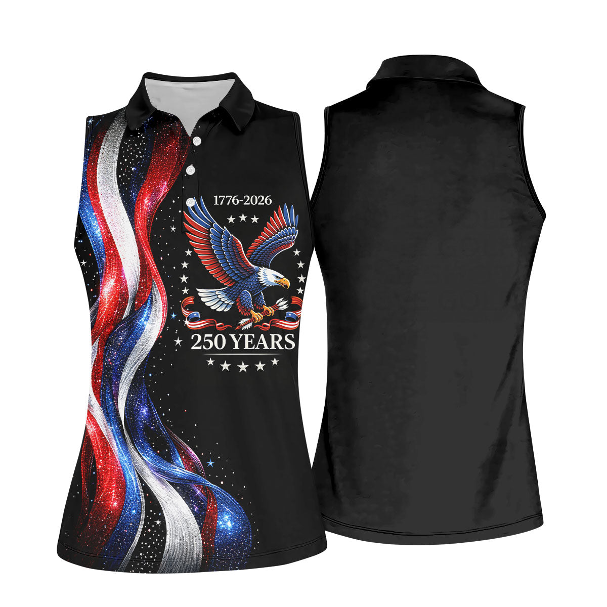 America Bald Eagle Red And White Striped Ribbon 4th Of July Golf Shirt, 250th Anniversary Golf Shirt For Women