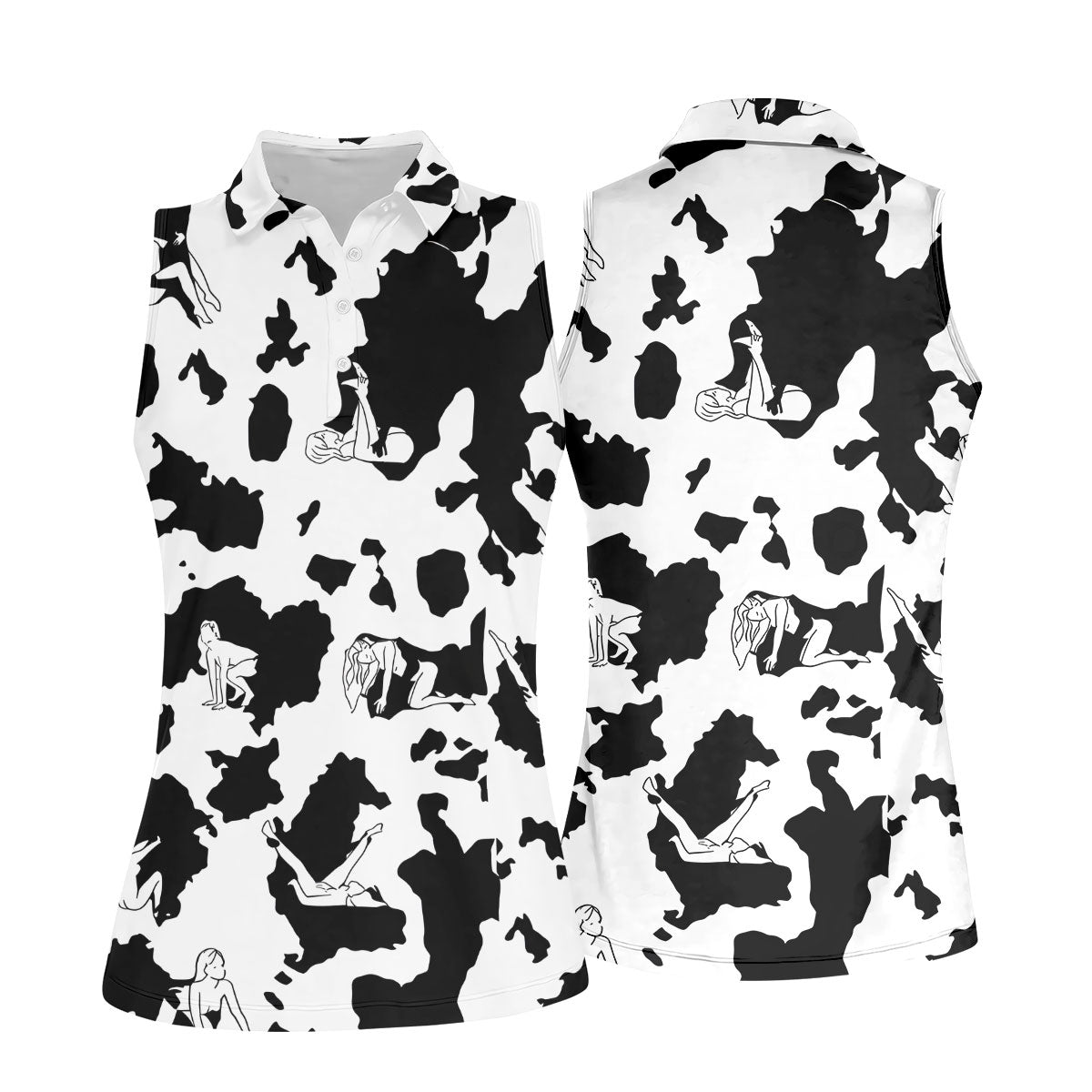 Cow Print Golf Shirt, Adult Humor Hidden Pin Up Pattern, Golf Shirt For Women