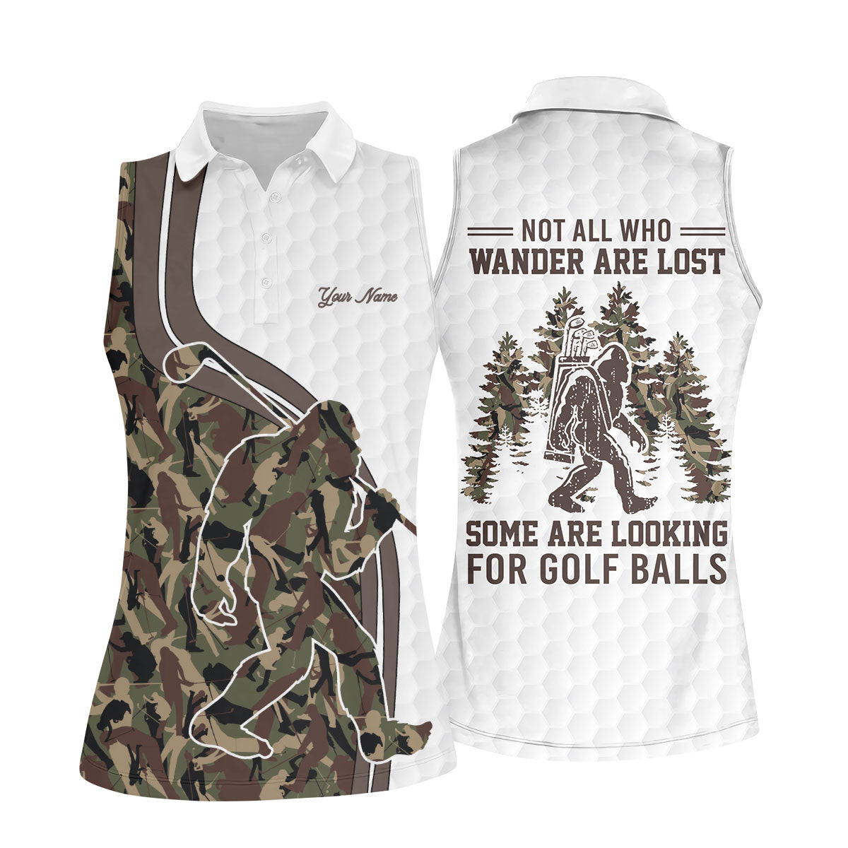Not All Who Wander Are Lost Bigfoot Camouflage Funny Golf Shirt, Ladies Golf Tops, Golf Shirt For Women