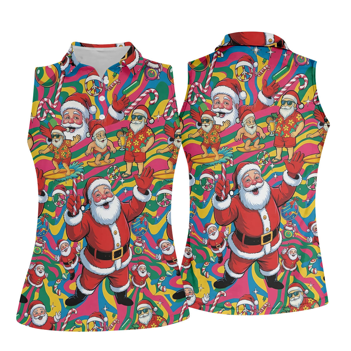 Funny Tropical Santa Christmas Polo Shirt, Womens Golf Polo, Christmas Shirts For Women