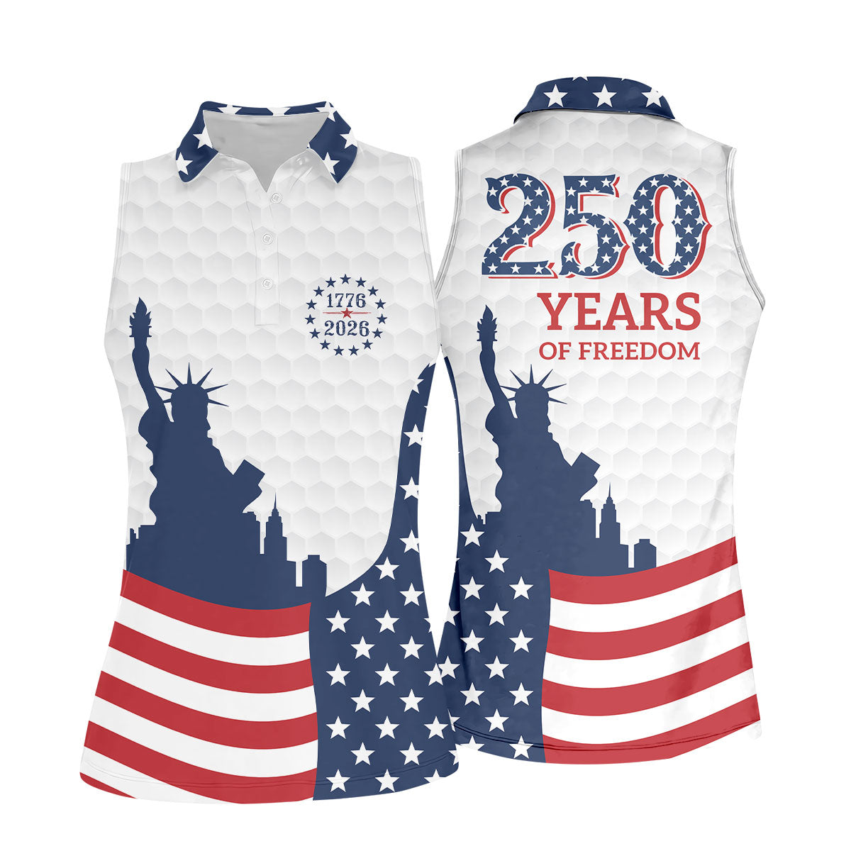 250 Years Of Freedom Golf Ball Pattern American Flag Golf Shirt, Patriotic 4th Of July Golf Shirt For Women