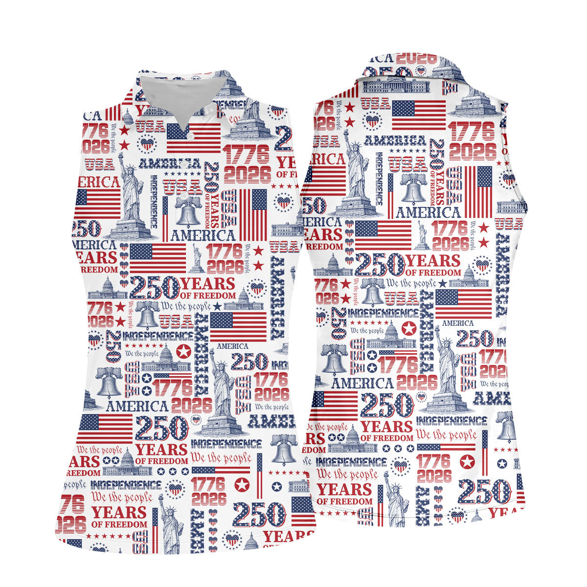 250th Anniversary USA 1776-2026 Retro Golf Shirt, Ladies Golf Tops, 4th Of July Golf Shirt For Women