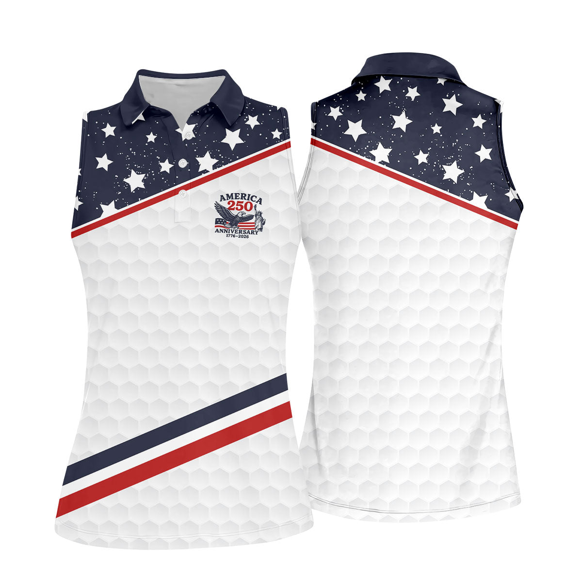 America 250 Anniversary Golf Ball Pattern Retro Golf Shirt, Patriotic 4th Of July Golf Shirt For Women
