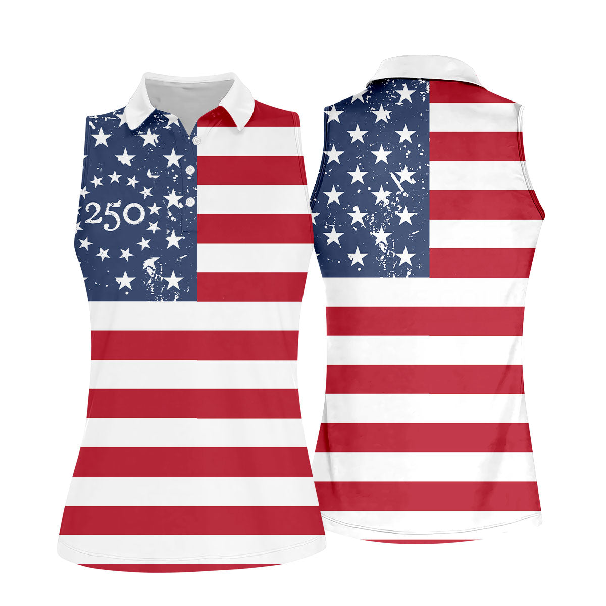 USA Flag Pattern Vintage Golf Shirt, 250th Anniversary Patriotic Golf Shirt, 4th Of July Women's Golf Tops