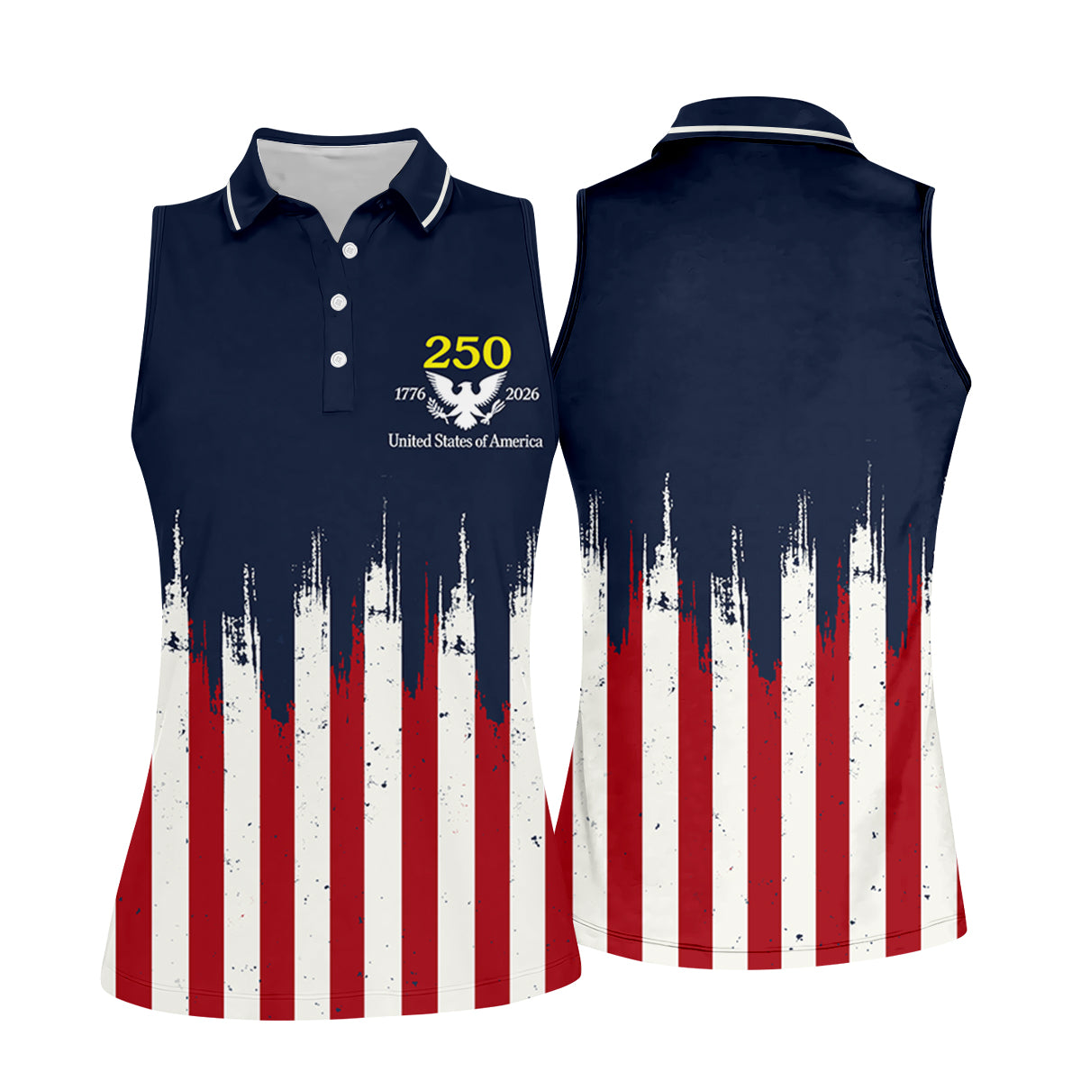 Splatter Painted American Flag Pattern Women's Golf Tops, 250th Anniversary Patriotic Golf Shirt