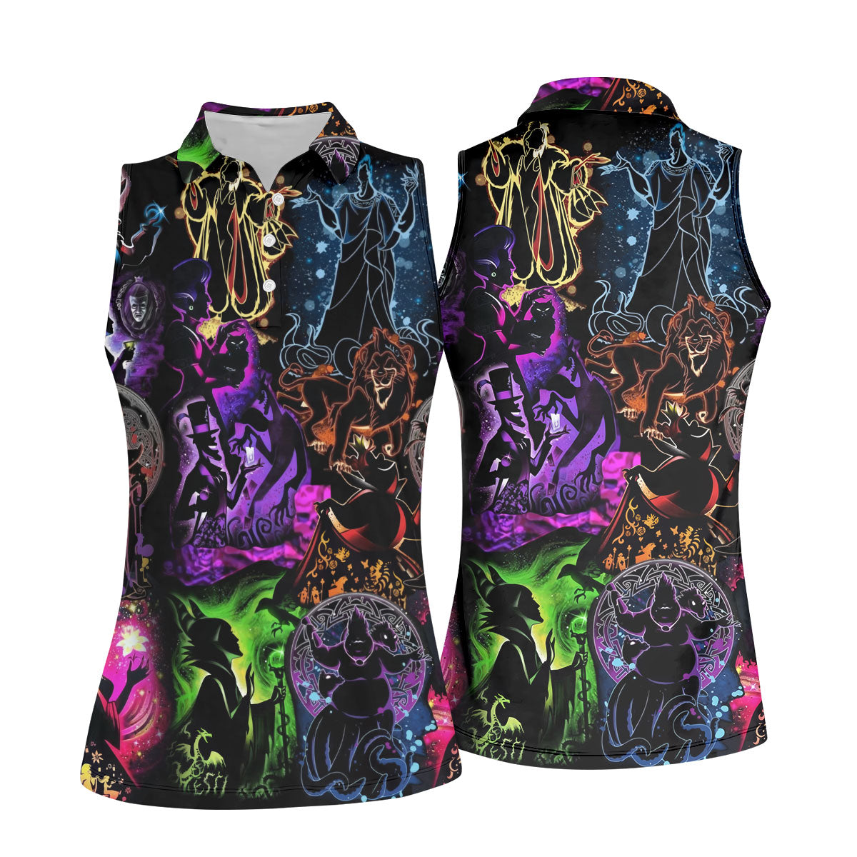 Neon Fantasy Villain Collage Halloween Polo Shirt, Golf Polo For Women, Ladies Golf Top
