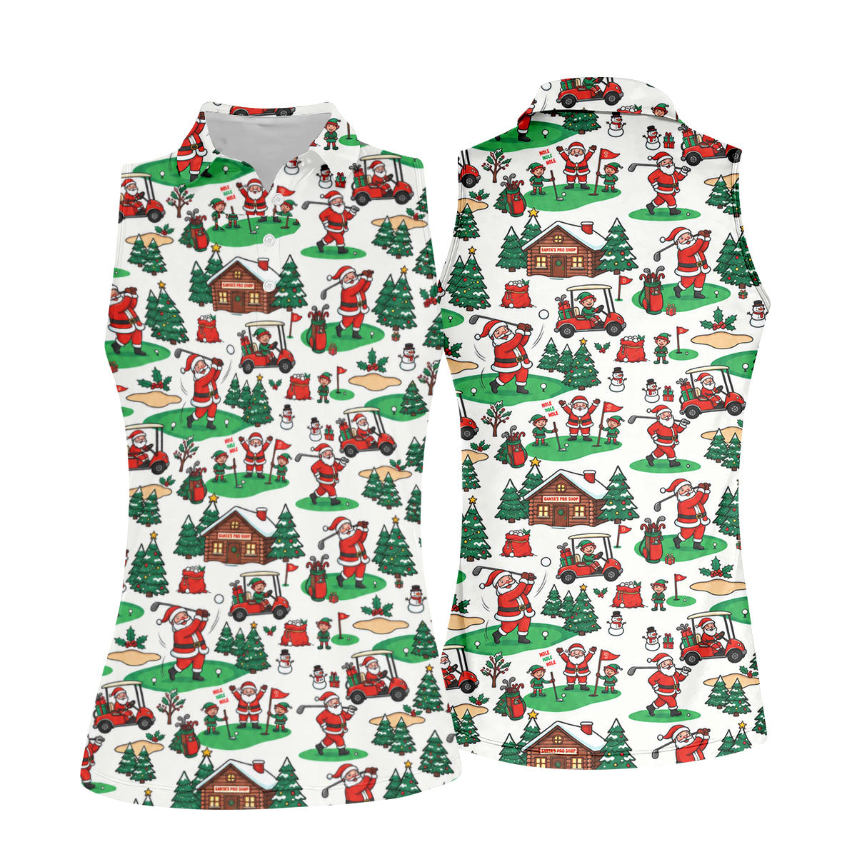 Santa Golf Cart And Elves Christmas Golf Shirt, Womens Golf Tops, Ladies Golf Shirts