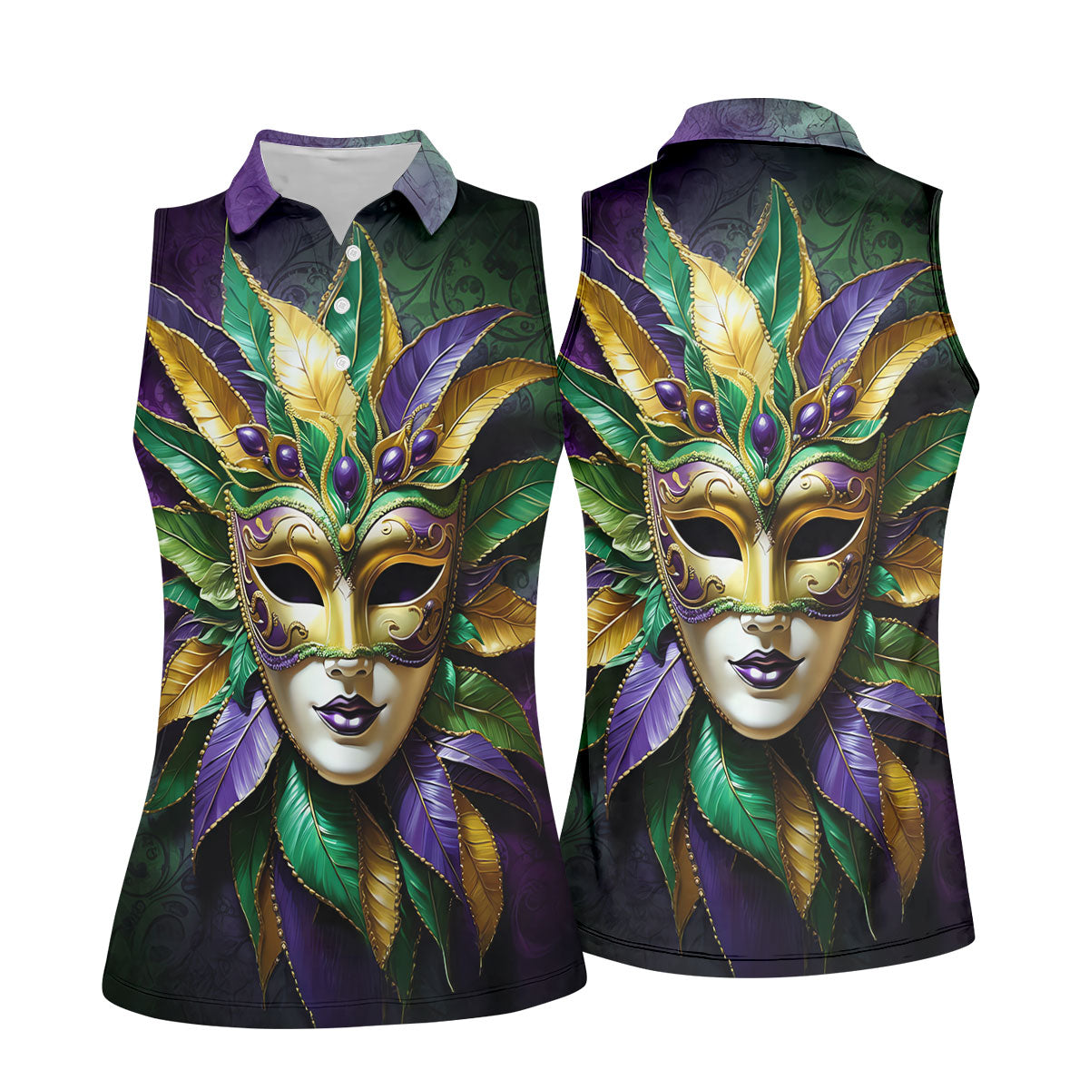 Mardi Gras Festival Mask All Over Print Women's Golf Shirts, Women's Golf Tops, Ladies Golf Shirts