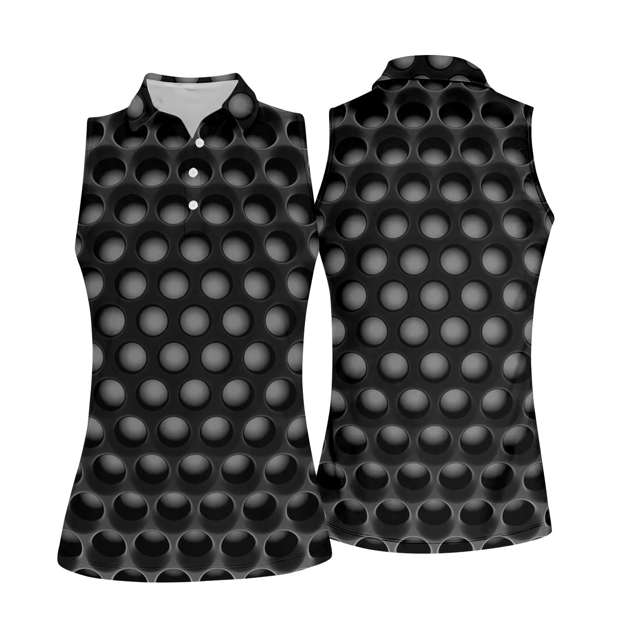 3D Effect Circular Pattern Black Golf Shirt, Cool Golf Outfit, Women Golf Top, Ladies Golf Shirts