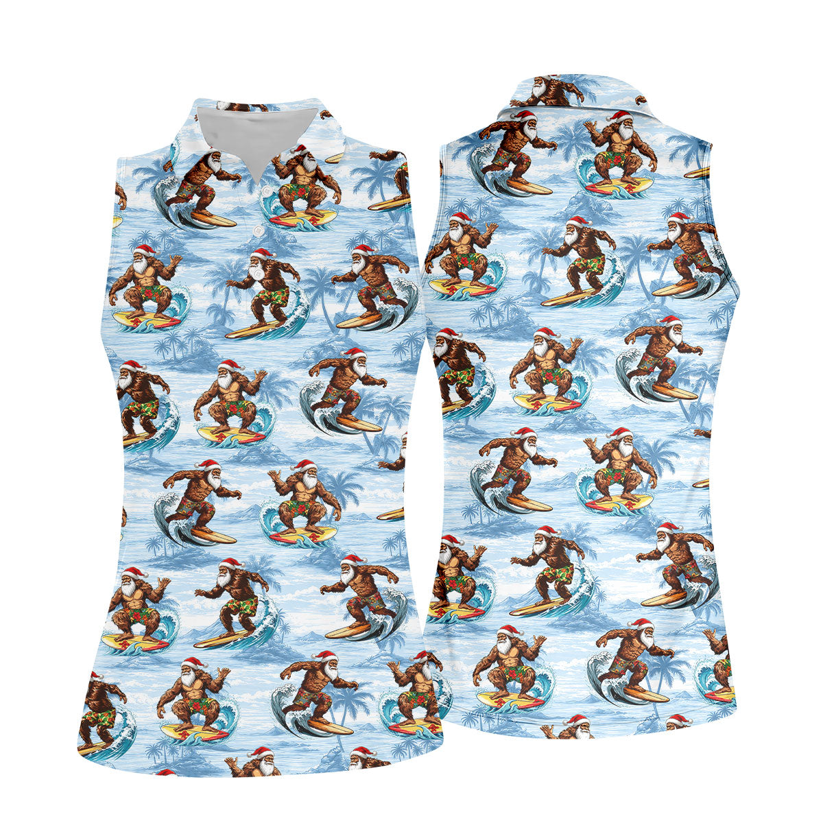 Funny Surfing Santa Bigfoot Christmas Polo Shirt, Womens Golf Polo, Hawaiian Golf Shirt