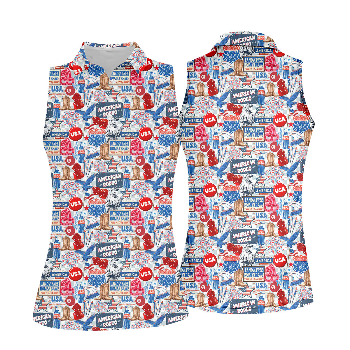American Rodeo Western Theme Patriotic 4th Of July Golf Shirt, 250th Anniversary Golf Shirt For Women