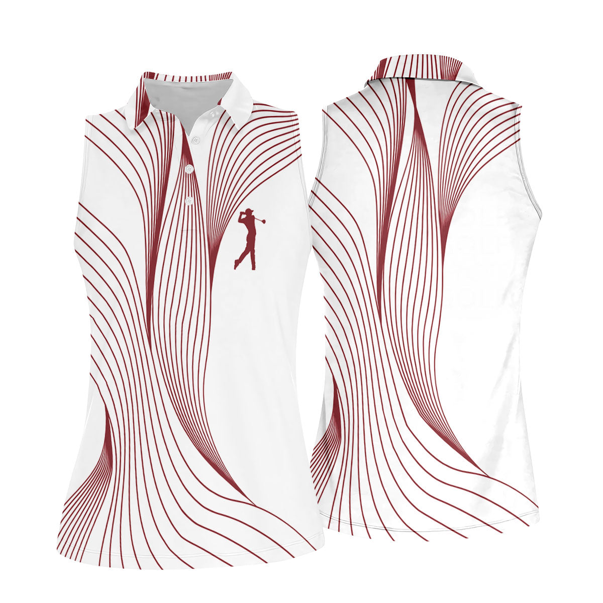 Geometric Line Wavy Line Maroon And White Women's Golf Tops, Ladies Golf Shirts, Women's Polo Shirt