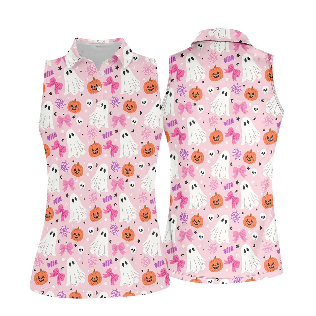 Ghost Coquette Candy Halloween Fun Women's Golf Shirts, Women's Golf Tops, Ladies Golf Shirts