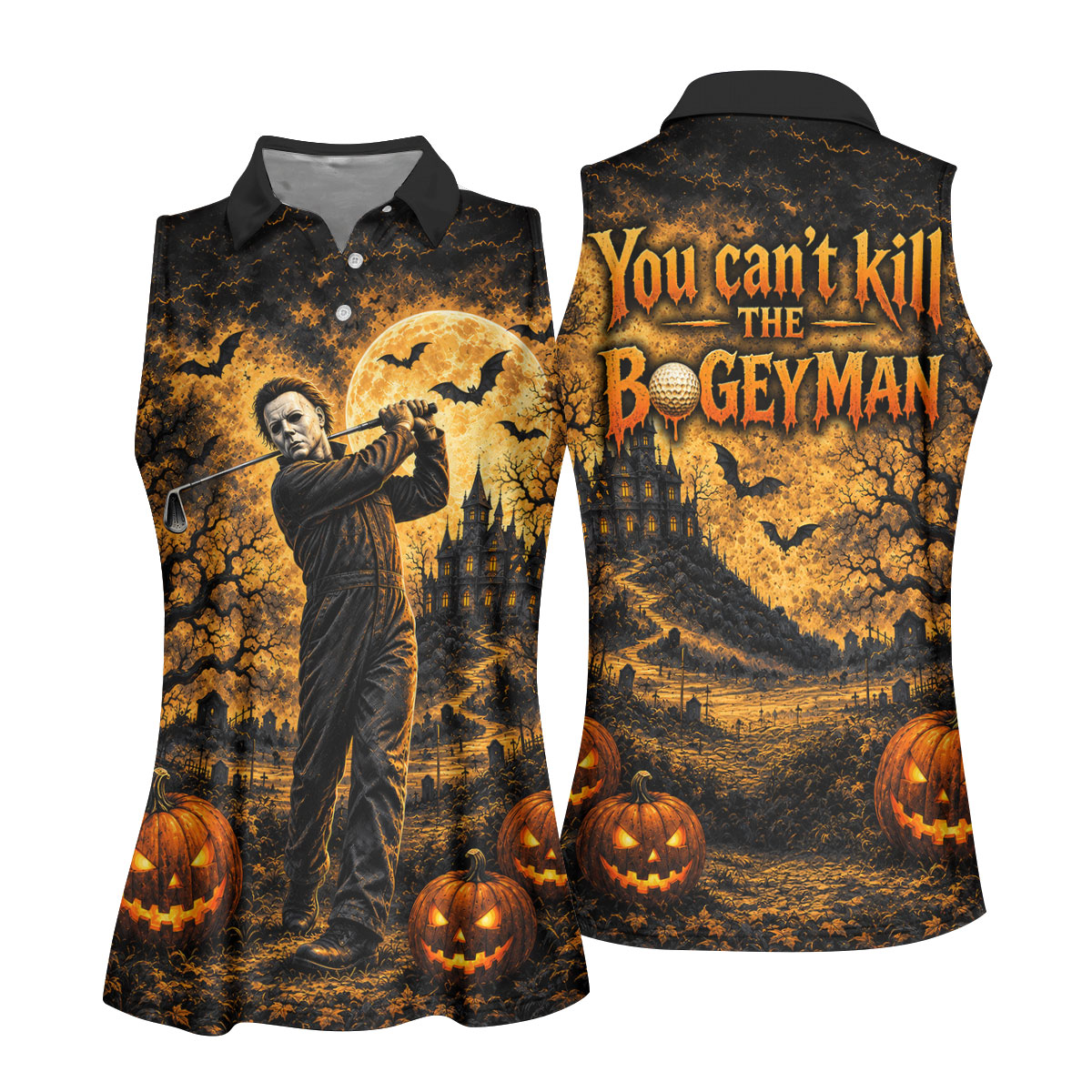 Bogeyman Horror Character Halloween Golf Polo Shirt, Ladies Golf Shirt, Womens Golf Tops