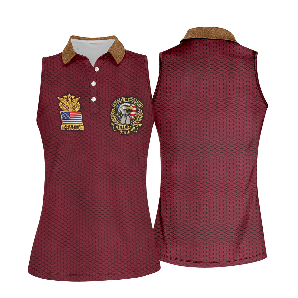 DD-214 Maroon Honeycomb Veteran Polo Shirt, Golf Shirts For Women, Veterans Day Shirt