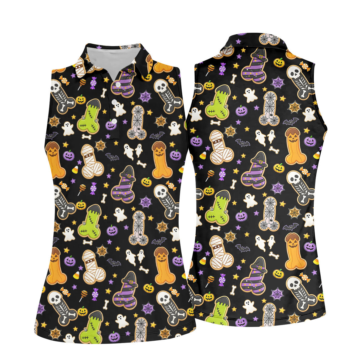 Funny Adult Halloween Cookie Pattern Polo Shirt, Ladies Golf Top, Printed Golf Shirt