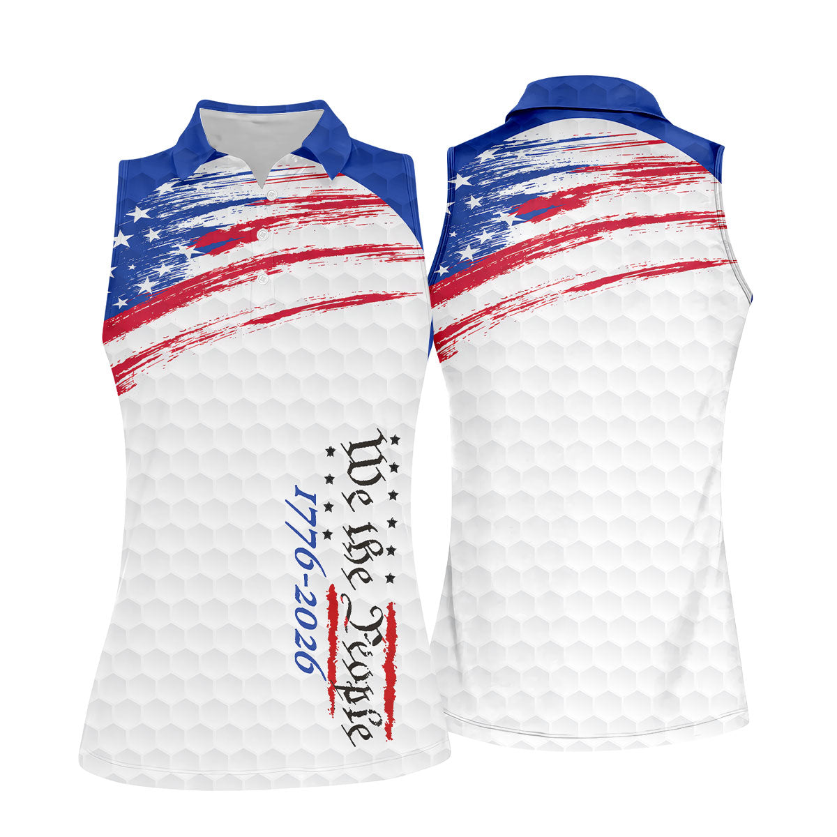 We The People 1776-2926 American Flag Brush Blue Golf Shirt, 250 Years Patriotic 4th Of July Golf Shirt For Women