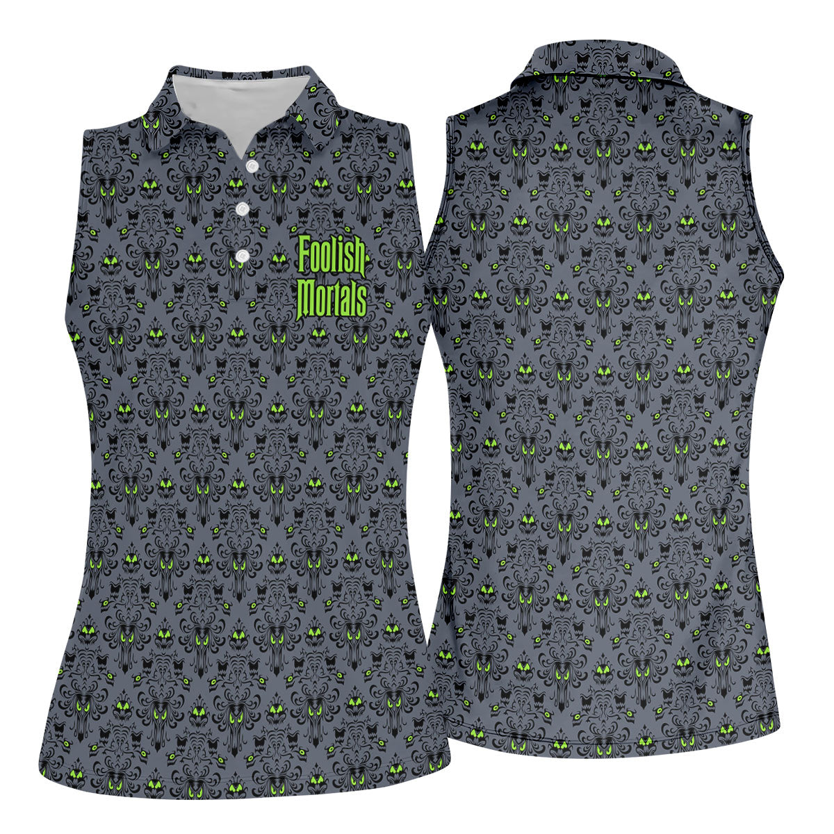 Foolish Mortals Haunted Halloween Polo Shirt, Printed Golf Shirt, Women’s Golf Apparel