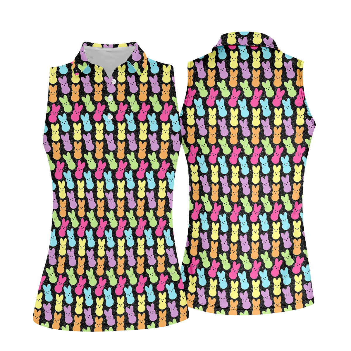 Colorful Easter Peeps Black Golf Shirt, Women Golf Top, Cute Golf Outfit, Ladies Golf Shirts
