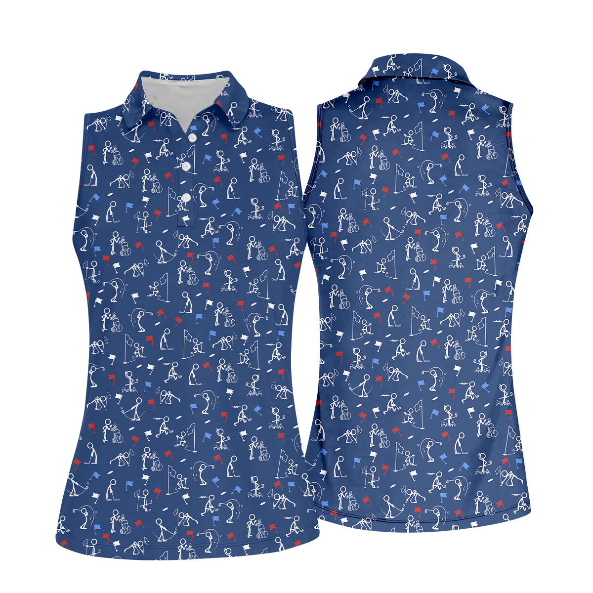 Funny Stick Figure Golf Pose Red White Blue Patriotic Golf Shirt, 250th Anniversary Women's Golf Tops