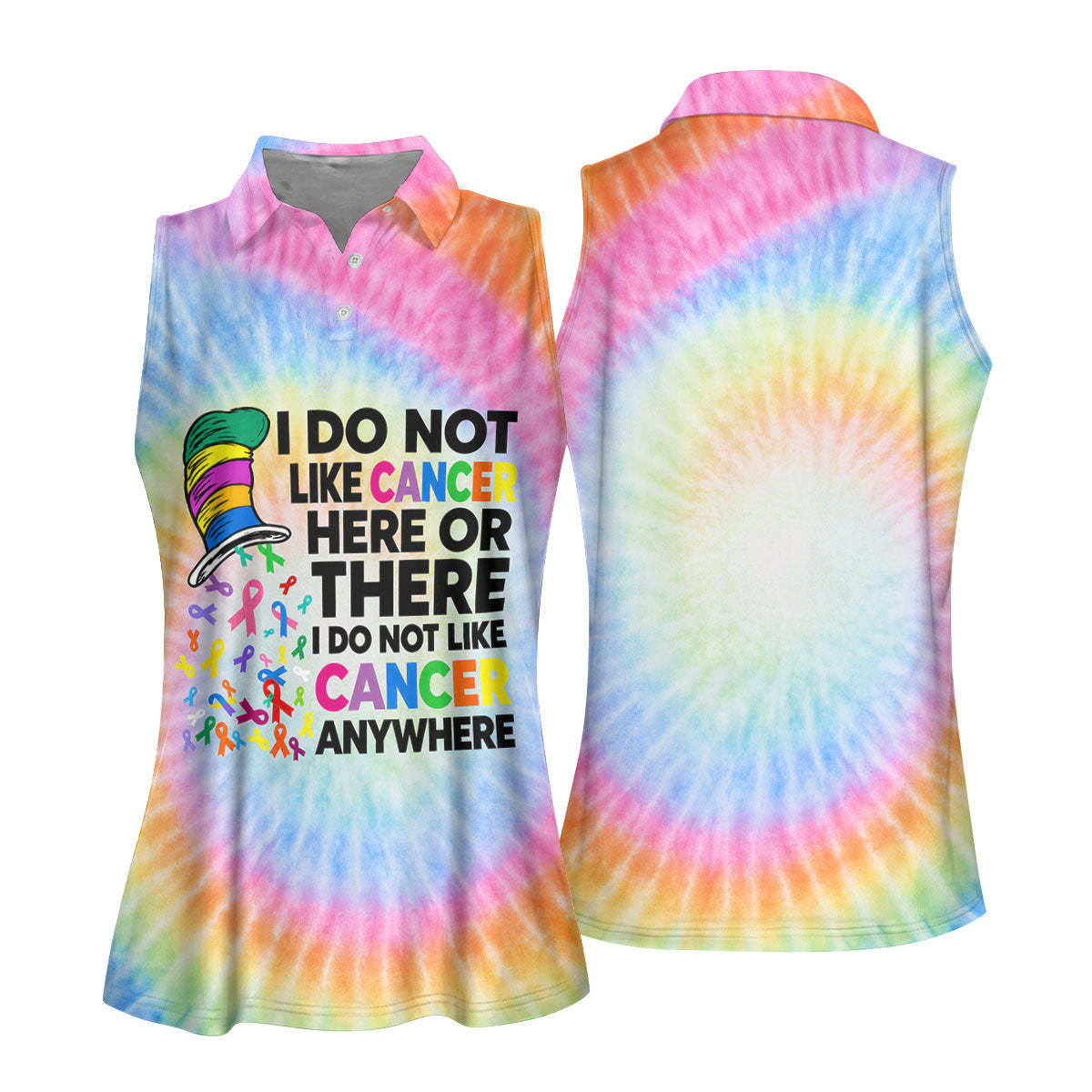 I Do Not Like Cancer Tie Dye Polo Shirt, Golf Shirts For Women, Women’s Golf Apparel