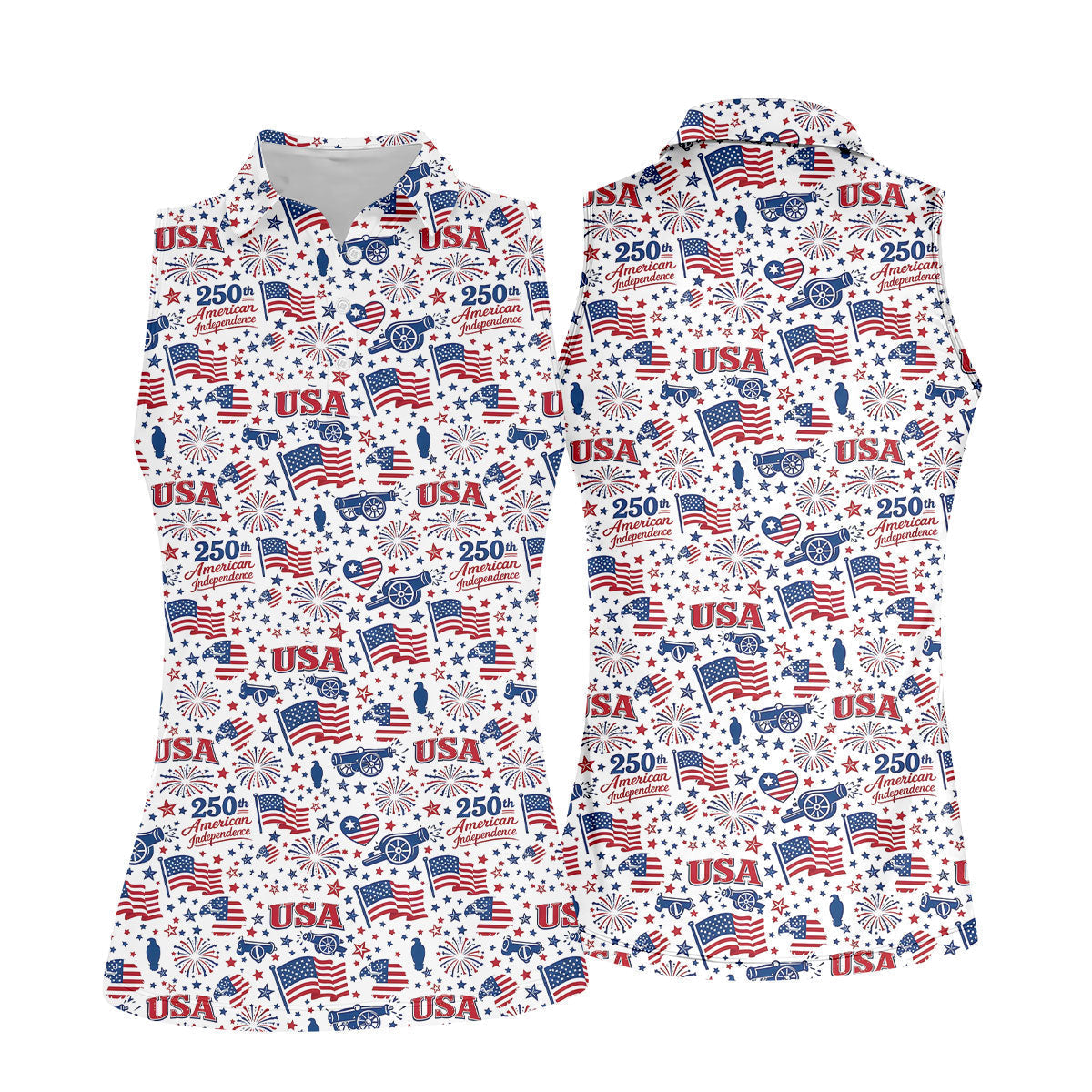 250th American Independence Red White Blue Ladies Golf Tops, Patriotic 4th Of July Golf Shirt For Women