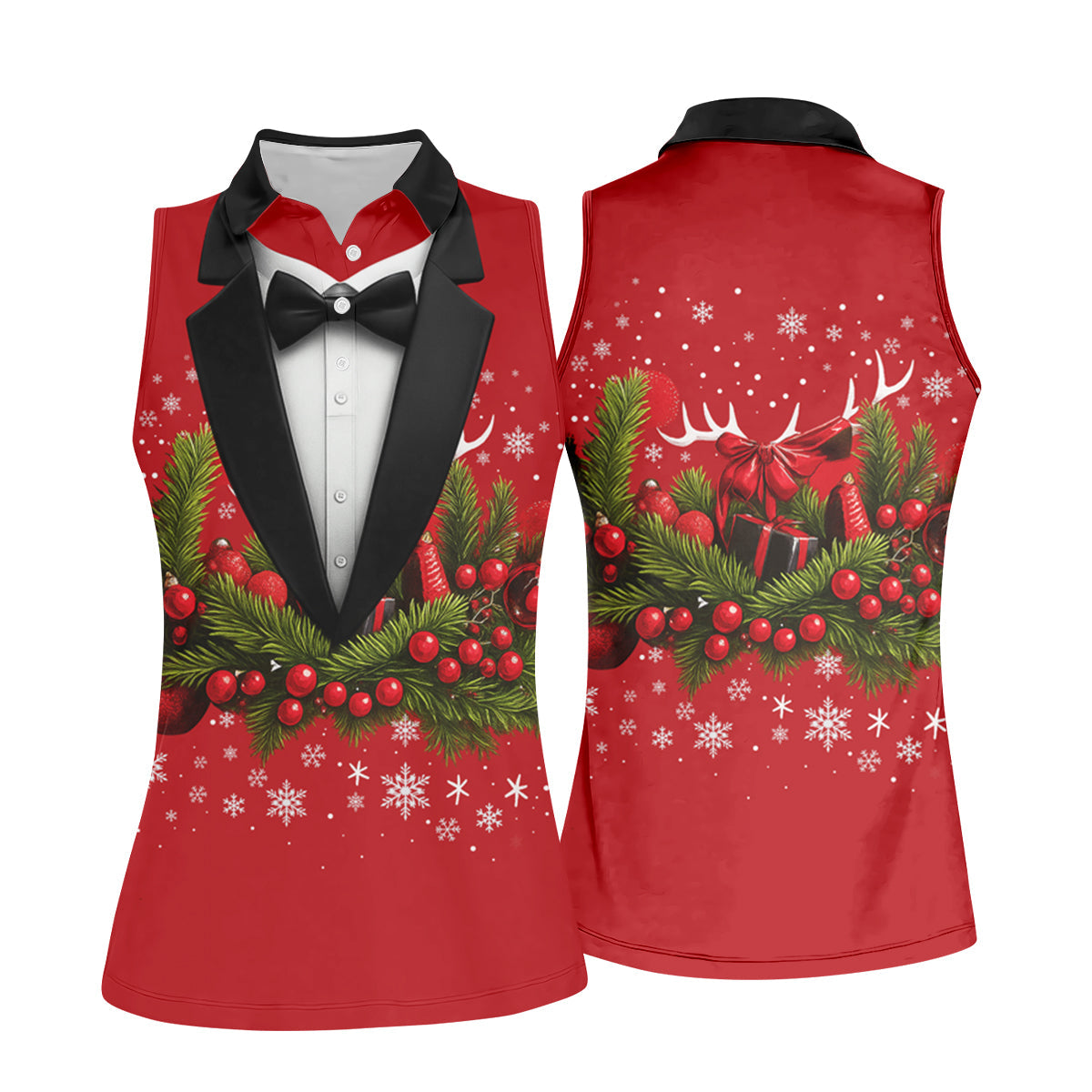Christmas Mistletoe Vintage Prints Women Golf Top, Christmas Golf Shirt, Ladies Golf Tops