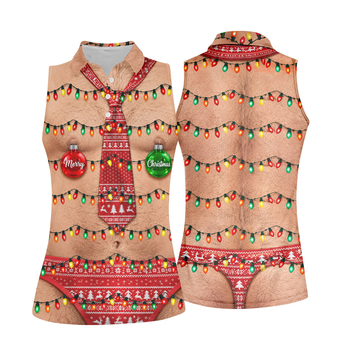 Funny Merry Christmas Lights Tie Polo Shirt, Printed Golf Shirt, Golf Shirts For Women