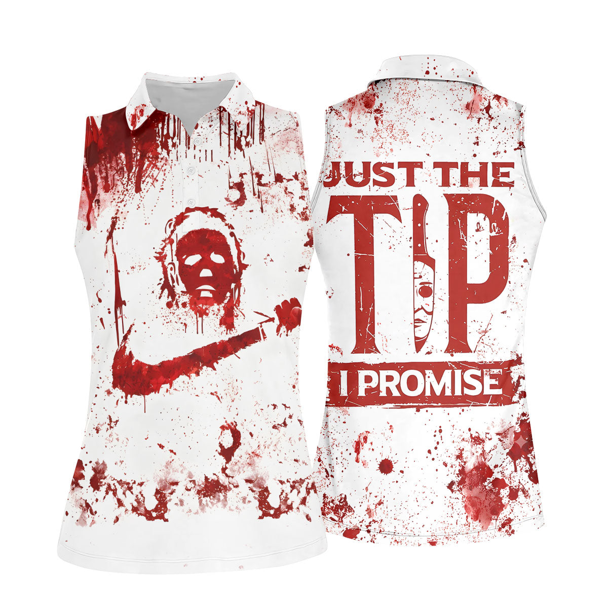 Just The Tip I Promise Halloween Horror Polo Shirt, Ladies Golf Shirts, Womens Golf Tops