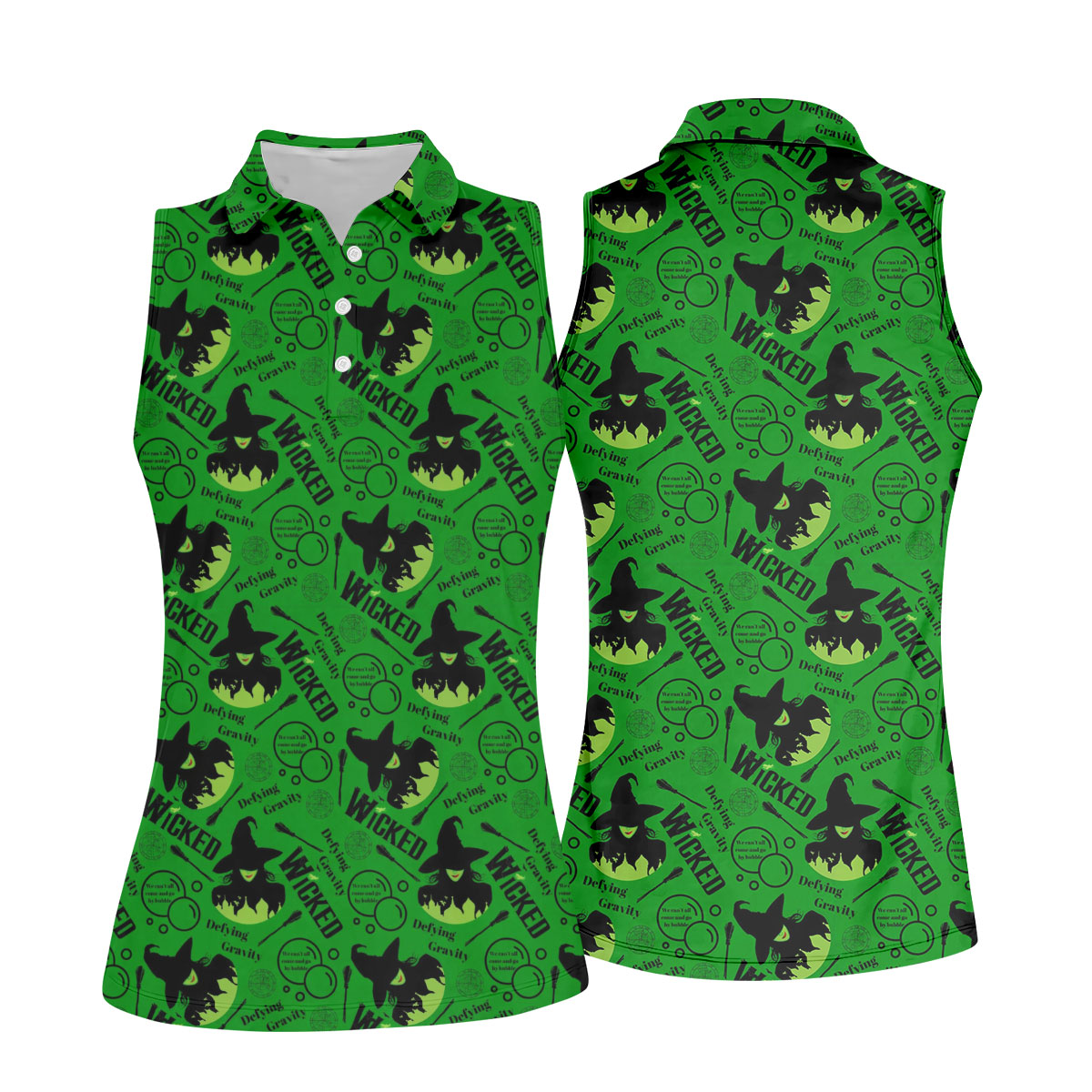 Green Witch Bubble Pattern Halloween Polo Shirt, Ladies Golf Shirts, Golf Polo For Women