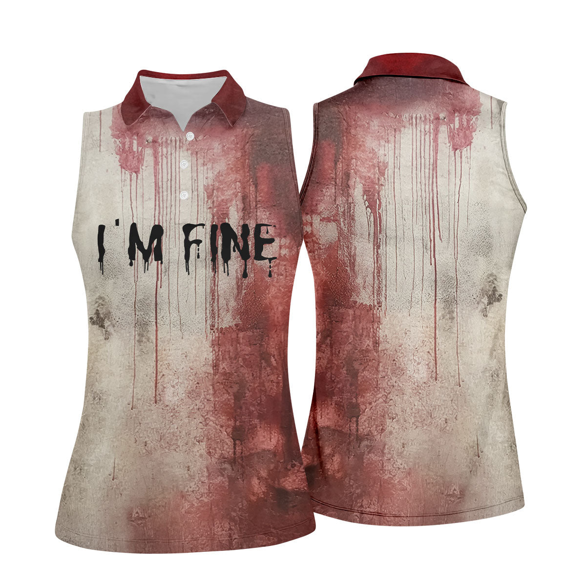 I'm Fine Halloween Blood Splatter Women Golf Top, Horror Blood Ladies Golf Polos, Unique Gift For Golfer