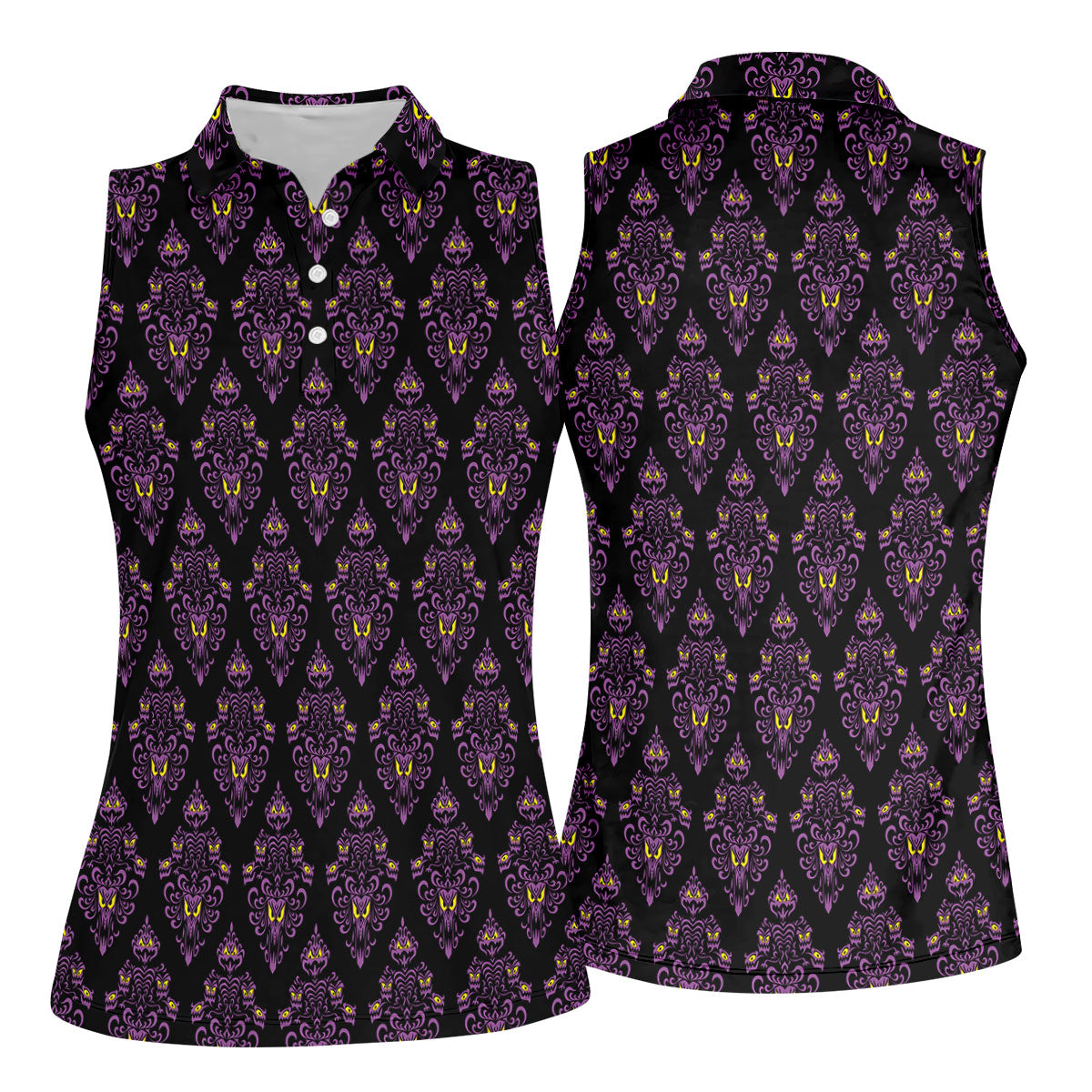 Purple Haunted Demon Faces Halloween Polo Shirt, Printed Golf Shirt, Women’s Golf Apparel