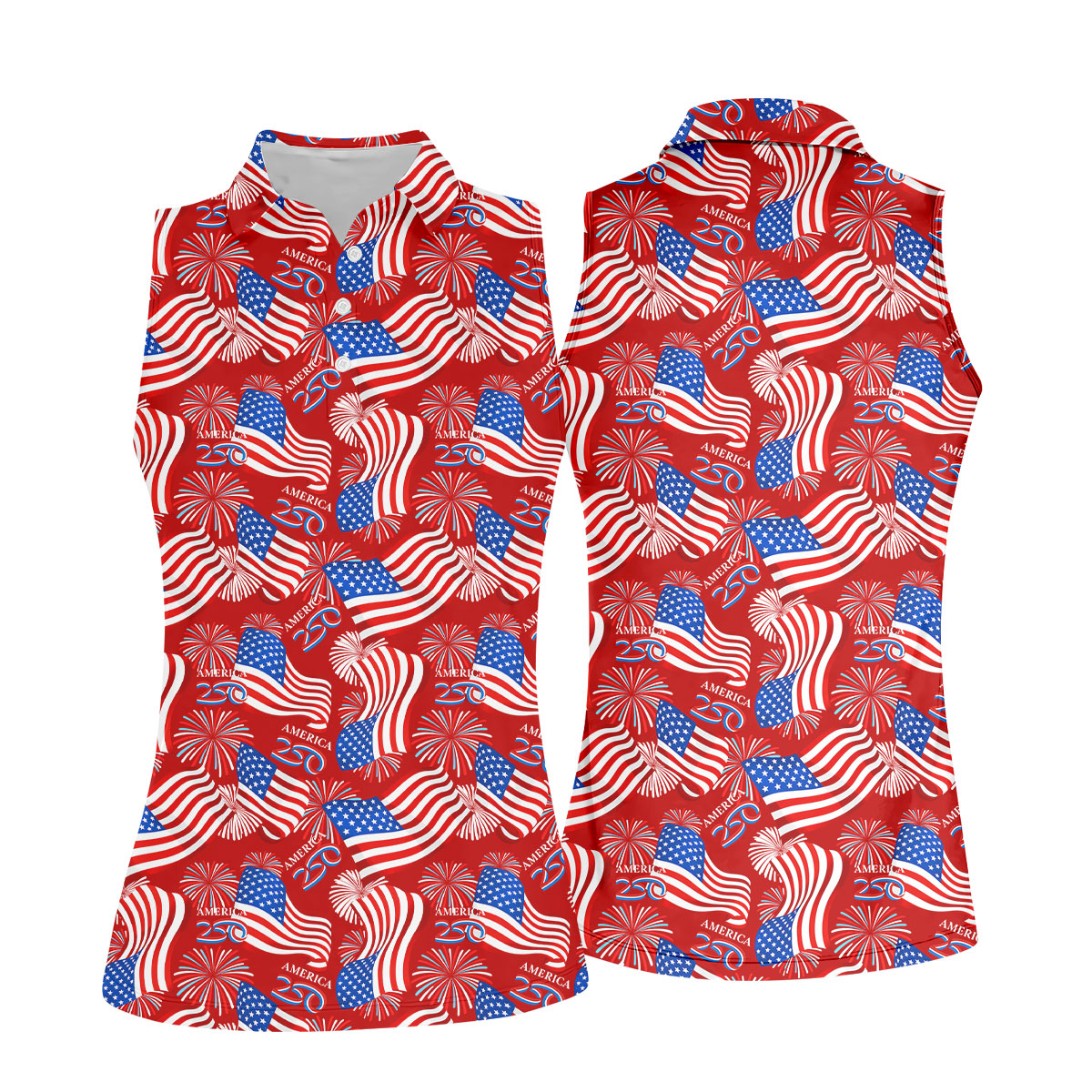 America 250 Anniversary Patriot Flag Red Golf Shirt, Women's Golf Tops, Ladies Golf Shirt