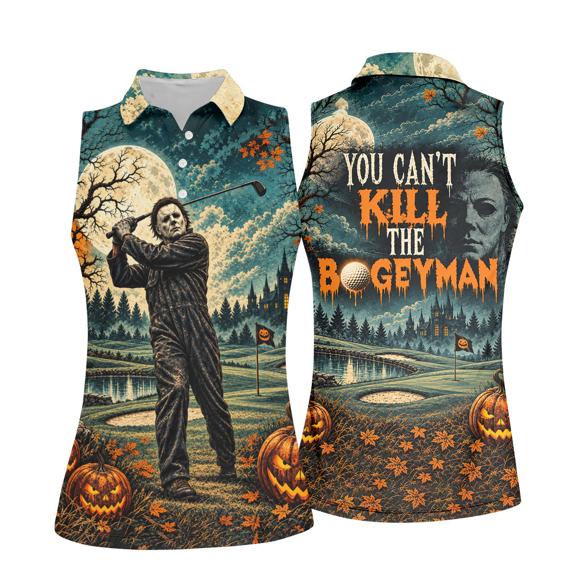 Halloween Can't Kill Bogeyman Horror Character Polo Shirt, Womens Golf Tops, Golf Apparel