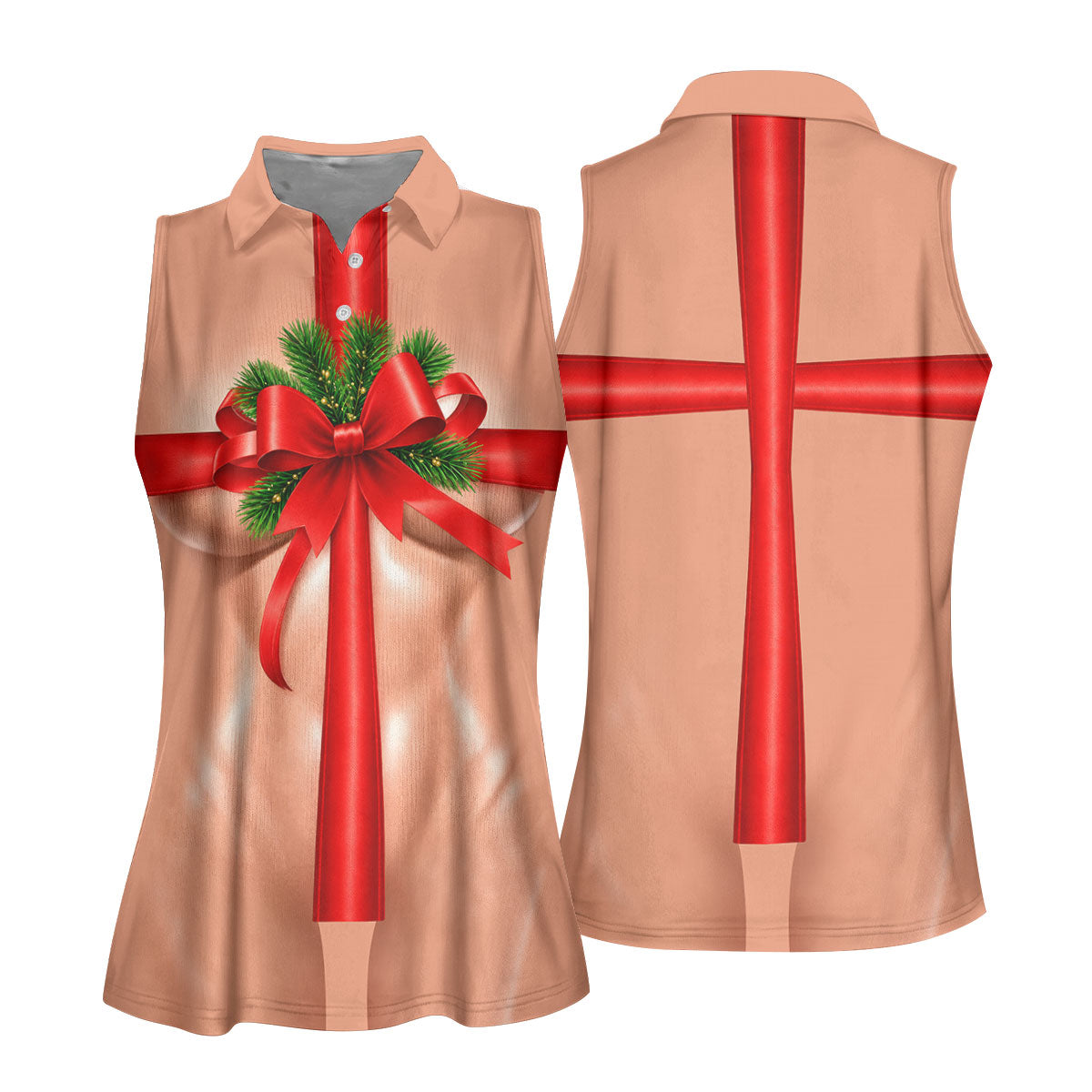 Christmas Red Bow Gift Golf Polo Shirt, Ladies Golf Shirts, Golf Shirts For Women